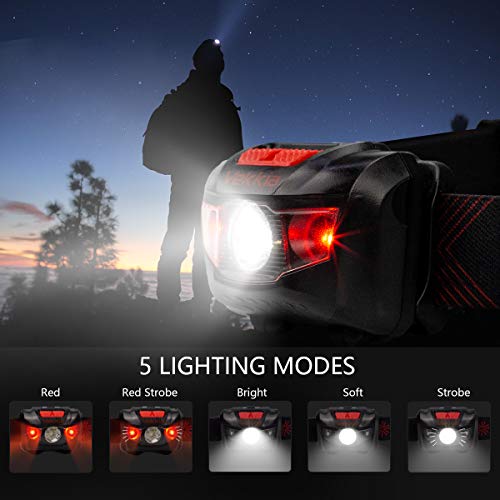 Vekkia Ultra Bright LED Headlamp Flashlight (2 Pack), White and Red Light Headlight with Adjustable Headband, IPX6 Waterpr...
