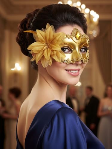Yokawe Black Masquerade Mask for Women Flower Venetian Ball Masks Lace Mardi Gras Costume