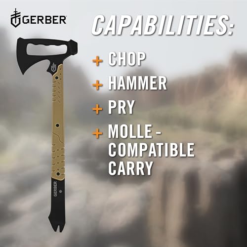 Gerber Gear Downrange Tactical Tomahawk Survival Multitool, Made in USA Camping Axe with Hammer Head and Steel Pry Bar, In...