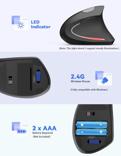 TECKNET 2.4G Ergonomic Mouse Vertical Wireless - 4800 DPI Optical Carpal Tunnel Mouse Right Hand, 5 Adjustable DPI, Quiet ...