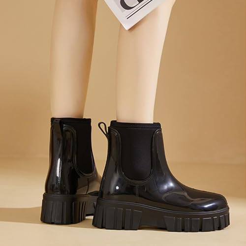 Gets Womens Rain Boots, Waterproof Platform Rubber Chelsea Rainboots, Comfortable Short Shoes Ankle Garden Boots for Outdo...