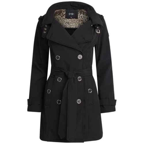 Jessica Simpson Womens Trench Coat - Lightweight Belted Softshell Jacket - Polar Fleece Lined Hooded Long Coat for Women