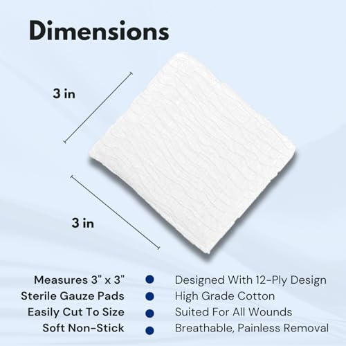 Dealmed 3’’ x 3’’ Sterile Gauze Pads (100 Count) Disposable and Individually Wrapped Medical Gauze Pads, Wound Care Produc...