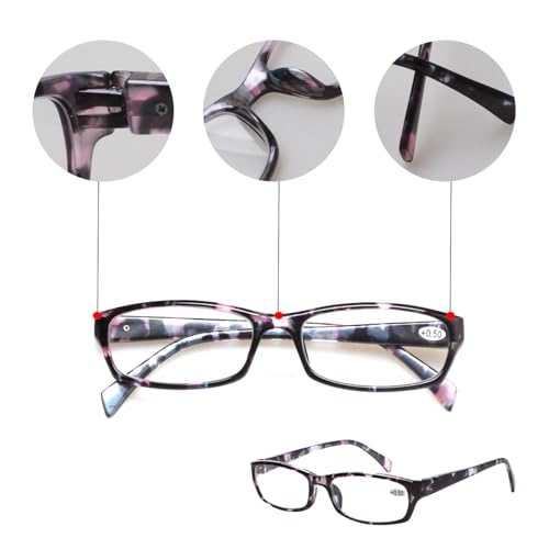 Kerecsen Reading Glasses 5 Pairs Fashion Ladies Readers Spring Hinge with Pattern Print Eyeglasses for Women (Mix Color -...