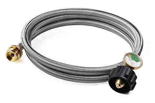 DOZYANT 6 Feet Stainless Braided Hose Adapter With Tank Gauge, 1 lb to 20 lb Propane Converter for Stove, Tabletop Grill a...