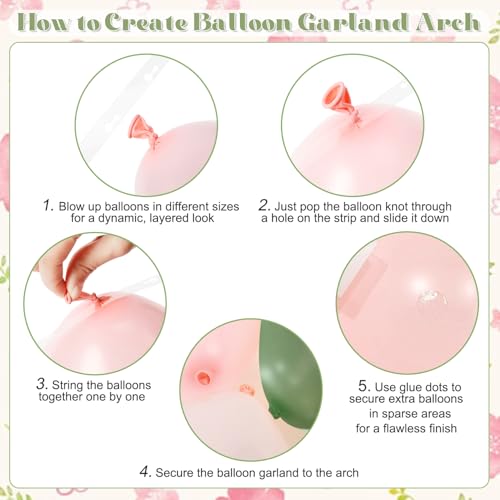 Sage Green Pink Gold Balloon Arch Kit 132Pcs Sage Green Pink Peach Ivory White Gold Clear Balloons for Boho Wildflower Bab...