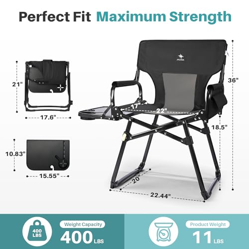 JKLESA Heavy-Duty Camping Director’s Chair with Side Table, 400lb Capacity, 600D Oxford, Quick Setup, Smart Storage & Ergo...
