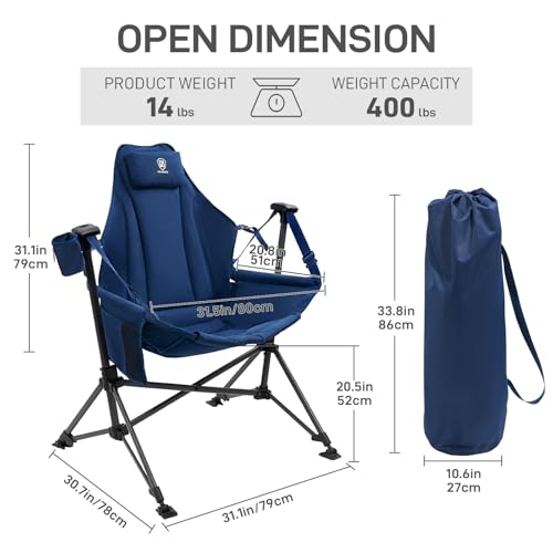 EVER ADVANCED Padded Hammock Camping Chair, Oversized Heavy Duty Swing Chair with Detachable Cup Holder, Portable Folding ...