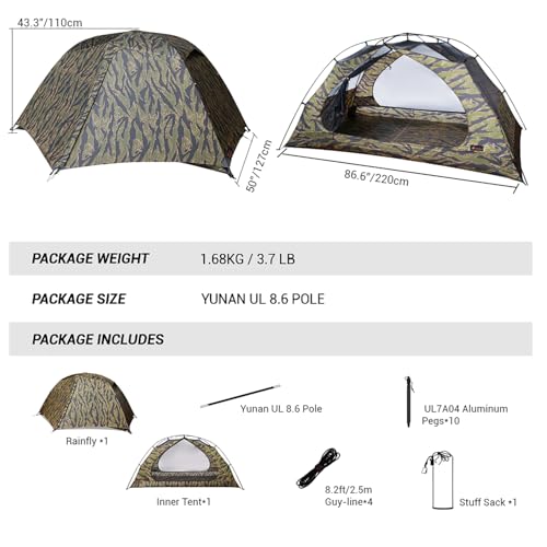 Hill Zero Camping Tent CAMO Backpacking Tent, Scout Portable Ultralight 3 Season Tent Waterproof for 2 Person Hiking, Moun...