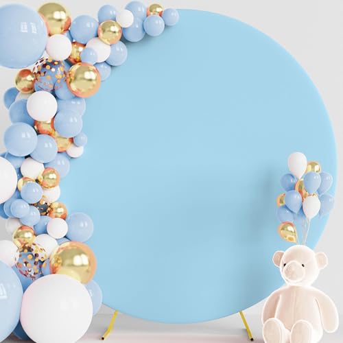 Wokceer 7.2FT Round Backdrop Cover Round Arch Covers with Buckles Polyster Dusty Blue Circle Balloon Arch Cover for Weddin...
