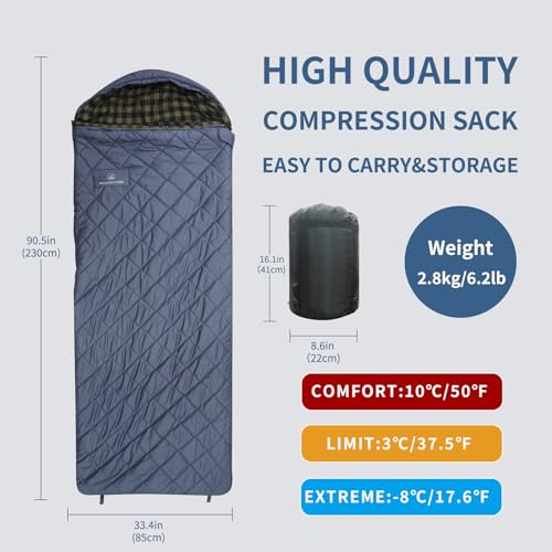 Mountainlodge 100% Cotton Shell and Lining Sleeping Bag for Adult Cold Weather with Compression Bag&Carry Bag for Camping,...