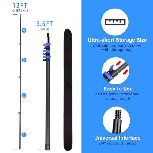 Carbon Fiber Extension Pole 3.5-12FT Telescoping Paint Roller Extendable Pole Lightweight Sturdy Extension Poles with Univ...
