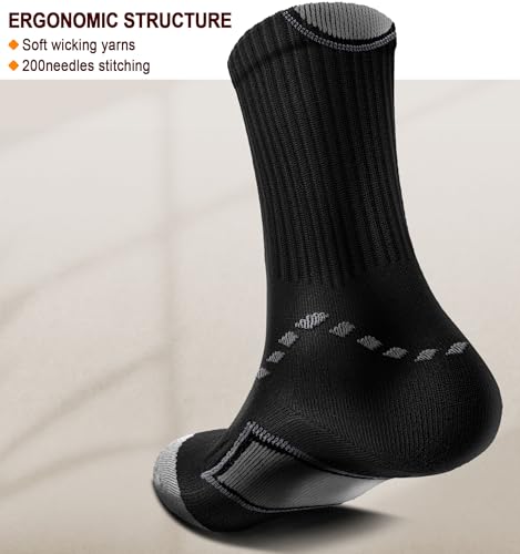 Men Running Socks,Athletic Crew Socks Compression Breathable for Men Sports Hiking Cushioned Footbed Arch Support