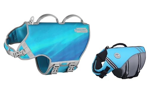 VIVAGLORY + Neoprene Dog Life Vest + Sports Style Dog Life Jacket, Swimming Vest with Handle, Ripstop & Buoyancy