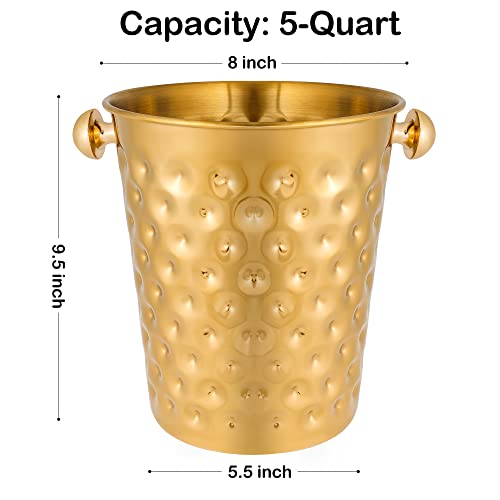 BARsics 5-Quart Metal Golden Champagne Bucket, Hammered Mirror Finish Stainless Steel Ice Bucket for Party, Wedding, Banqu...