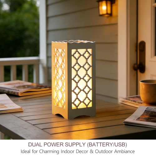 Bright Zeal 9" Tall LED Table Lamp with Flower Shaped Carving (Battery & USB Operated) - LED Desk Lamps Rechargeable with ...