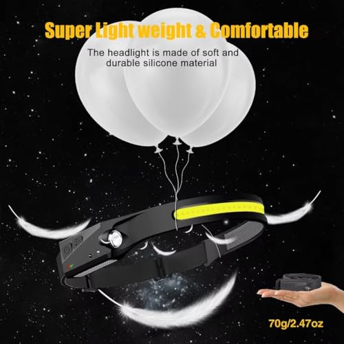 Headlamp Rechargeable 3PCS, 230° Wide Beam Head Lamp LED with Motion Sensor for Adults - Camping Accessories Gear, Waterpr...