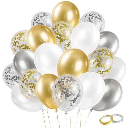 Gender Reveal 60 Pcs Balloons for Birthday Party，12 Inch Gold and Silver Latex Metallic Balloons 12 Inch Gold and Silver C...