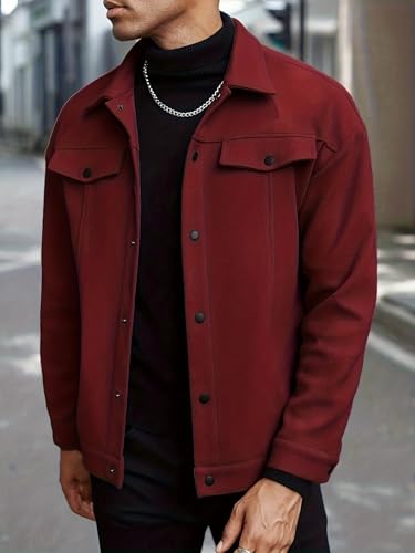 Men's Casual Button Coat, Classic Lapel Collar Lightweight Warm Jacket, Stylish Outerwear, for Fall and Winter