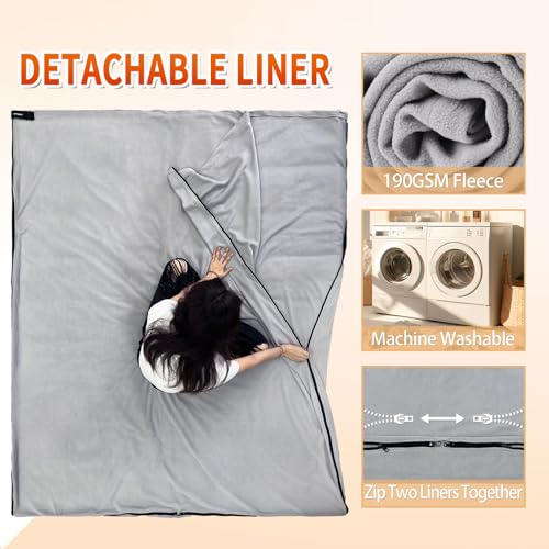 WKFAMOUT XL 10 Degree Sleeping Bags Waterproof for Adults 350GSM Machine Washable with Compression Sack for 3-4 Season Cam...
