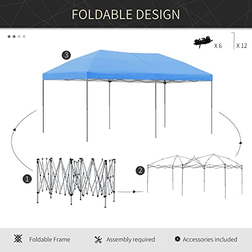 Outsunny 10' x 19' Pop Up Canopy with Easy Up Steel Frame, 3-Level Adjustable Height and Carrying Bag, Sun Shade Event Par...