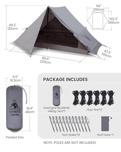 OneTigris HILLRIDGE Ultralight Backpacking Tent + Tent Poles