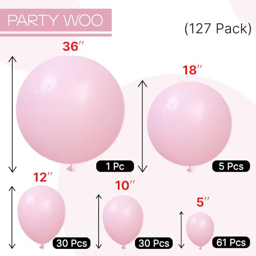 PartyWoo Light Pink Balloons 127pcs Different Sizes of 36 18 12 10 5 Inch Pastel Pale Baby Pink Balloon Arch Kit for Baby ...