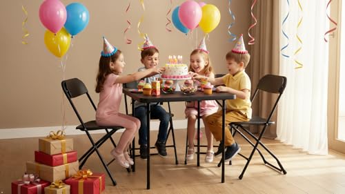 BTEXPERT 5 Piece Folding Card Table Portable and Chair Set, 34" Square Black Plastic Table 4 Adult Chairs for Board Games ...