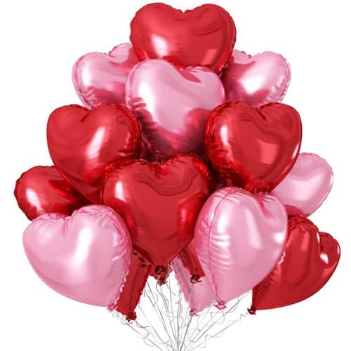 Pink Red Heart Balloons,12Pcs 18 Inch Light Pink Foil Love Heart Shaped Balloons for Valentines Day Birthday Wedding Engag...