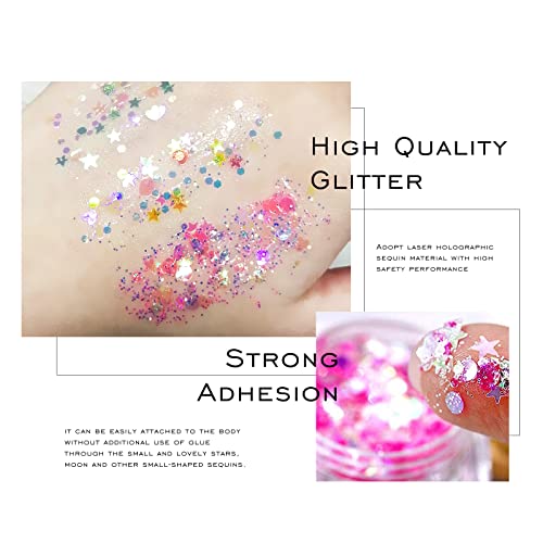 Ownest 12 Colors Holographic Chunky Glitter Gel Set, Christmas Party Makeup Face Body Eye Lips Hair Nail Cosmetic Festival...