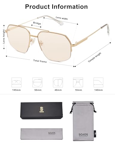 SOJOS Trendy Aviator Sunglasses Mens Womens Retro Double Bridge Metal Frame Semi-Rimless Shades SJ1191