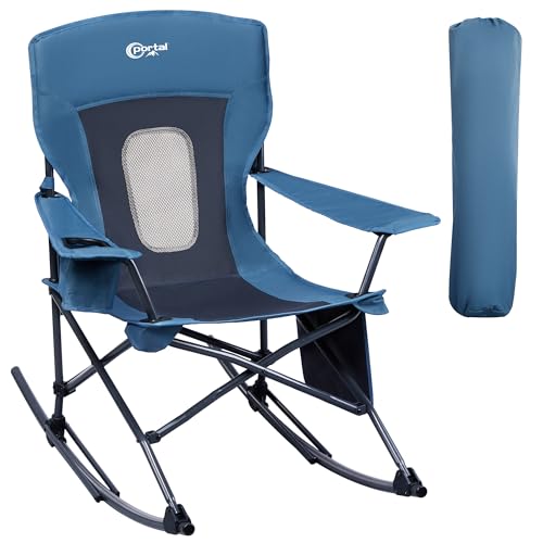 Portal Outdoor Rocking Chair Camping Folding Portable Rocker with Cup Holder Side Pocket Carry Bag, Support 350LBS (Mesh B...