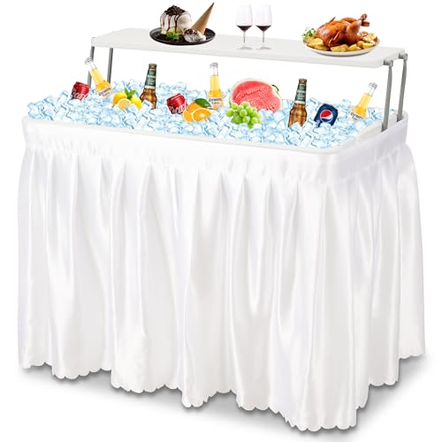 Dragosum Outdoor Cooler Table with Drain and Shelf, Folding Ice Cooler Table with Matching Skirt, Portable Table Coolers 4...