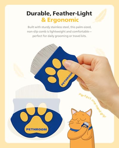 [PETHROOM] Professional Eye Comb for Pets | Stainless Steel Tear Stain Remover for Cats & Dogs | Gentle Round-Head Groomin...