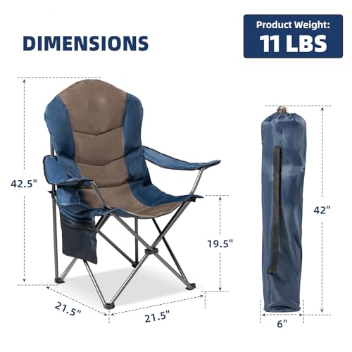 Foristrail 2 Pack Folding Camping Chairs for Adults - High Back Padded Outdoor Lawn Chairs with Lumbar Support & Cup Holde...