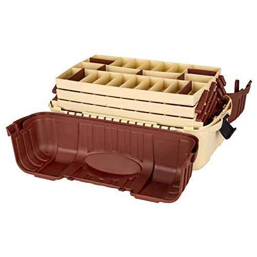 Flambeau Outdoors 2059 Hip Roof 7-Tray Fishing Tackle Box - Large Portable All-Weather Fishing Lure Organizer, 61 Compartments, Maroon/Tan