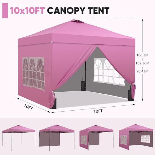 GDY 10x10 Pop Up Canopy Tent with 4 Sidewalls, Easy Set up with One Push Lift Outdoor Silver Coated Beach Gazebos, Carpas ...