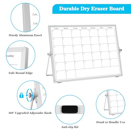 ONAVIA White Board Dry Erase Calendar Planner, Weekly Monthly Magnetic Schedule-Board with Time Slots, Portable Double-Sid...
