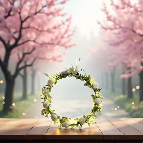 Seadiquiet White Vintage LED Flower Crown, Glow Flower Wreath Headbands Luminous Led Bridal Headpiece Wedding Headdress Ha...