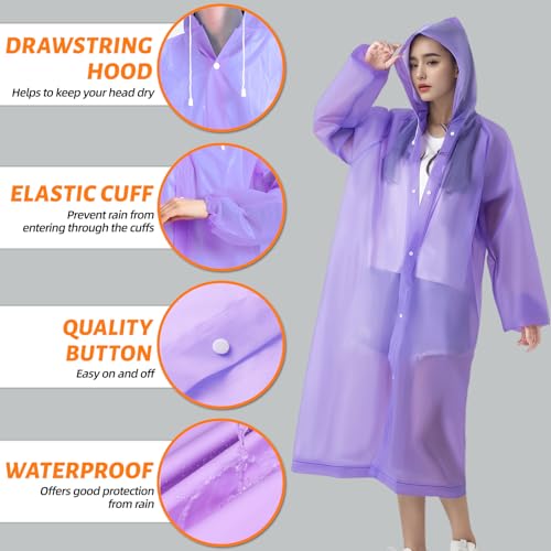 WOHSEROM 2 Pack Adult Rain Ponchos, Heavy Duty Reusable EVA Waterproof Raincoat with Drawstring Hood for Women Men