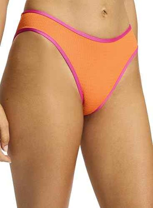 Seafolly Women's Standard Rise Cheeky Coverage Hi Leg Bikini Bottom Swimsuit, Beach Bound Turmeric