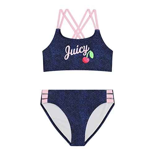 Juicy Couture Girls 4 Pack Two Piece Bikini Swimsuit Set, Kids Bathing Suit Swimwear Bikinis Tie Dye, Ombre, Metallic