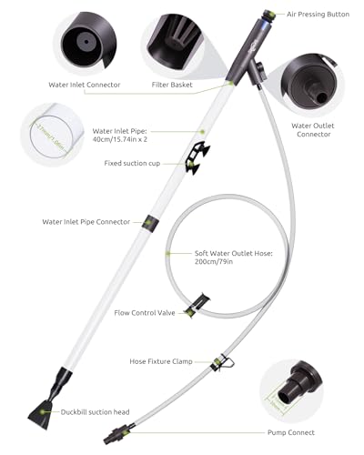 Aquarium Vacuum Gravel Cleaner Adjustable, Aquariums Siphon Fish Tank Cleaner, Manual Python Water Changer with Air Push B...