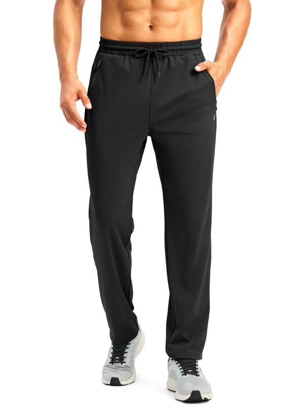 Pudolla Men's Athletic Pants with Zipper Pockets Stretch Workout Sweatpants Lightweight Running Joggers for Men