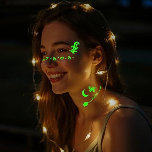 60 Sheets Glow in the Dark Temporary Tattoos, Minimalism Luminous Fake Tattoos Stickers for Adults Men Women Halloween Rav...