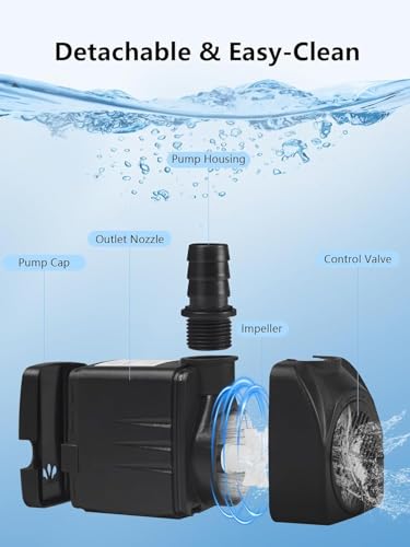 Fountain Pump, 220GPH Submersible Water Pump Outdoor, Ultra Quiet Water Fountain Pump for Pond Waterfall, Fish Tank, Aquar...