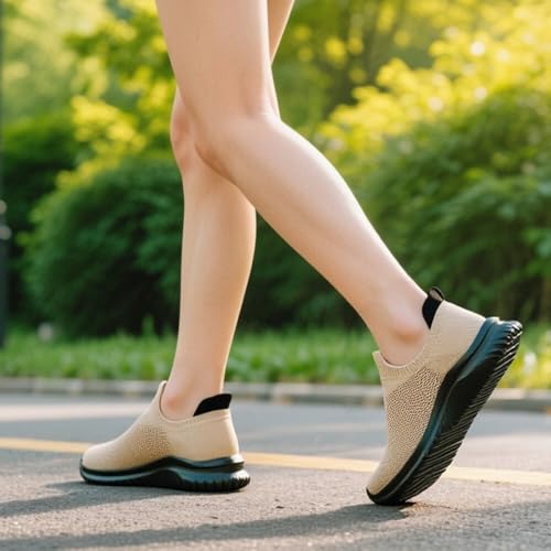 Womens Walking Shoes Mesh Casual Fashion Slip On Lightweight Breathable Sock Shoes Non-Slip Workout Hiking Sneakers