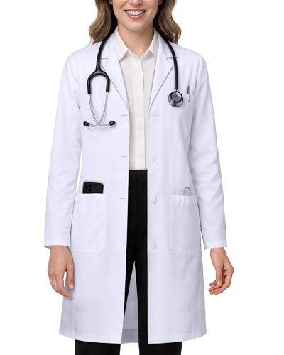 NY Threads Professional White Lab Coat for Women, Long Sleeve Medical Coat