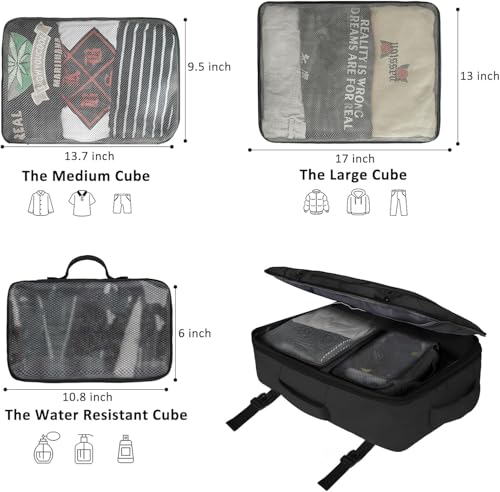 Vancropak Backpack for Men, Extra Large 50L Travel Backpack, Carry on Airplane Approved Luggage Bag with 3 Packing Cubes f...