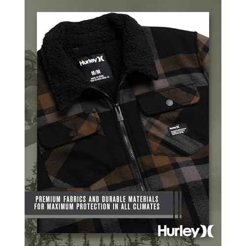 Hurley Mens Flannel Jacket - Soft Fleece Plaid Sherpa Lined Flannel Trucker Jacket - Warm Winter Jackets for Men